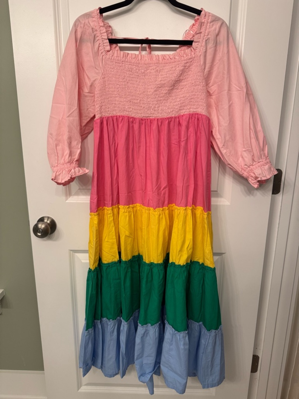 crown & ivy Pink Multi-Stripe Tiered Midi Dress